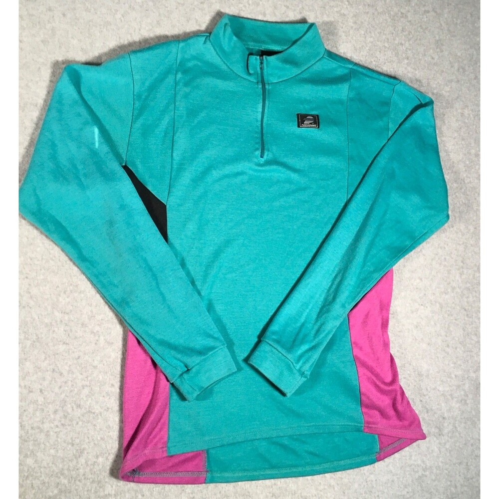 Vtg  Performance Cycling Wear Jersey Women's  Large Pink Teal 1/2 Zip Polyester